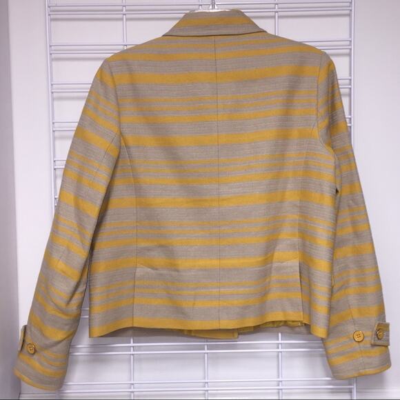 Talbots Yellow/Beige Striped Double Breasted Fully Lined Jacket w/Pockets Sz 12 - Picture 2 of 5